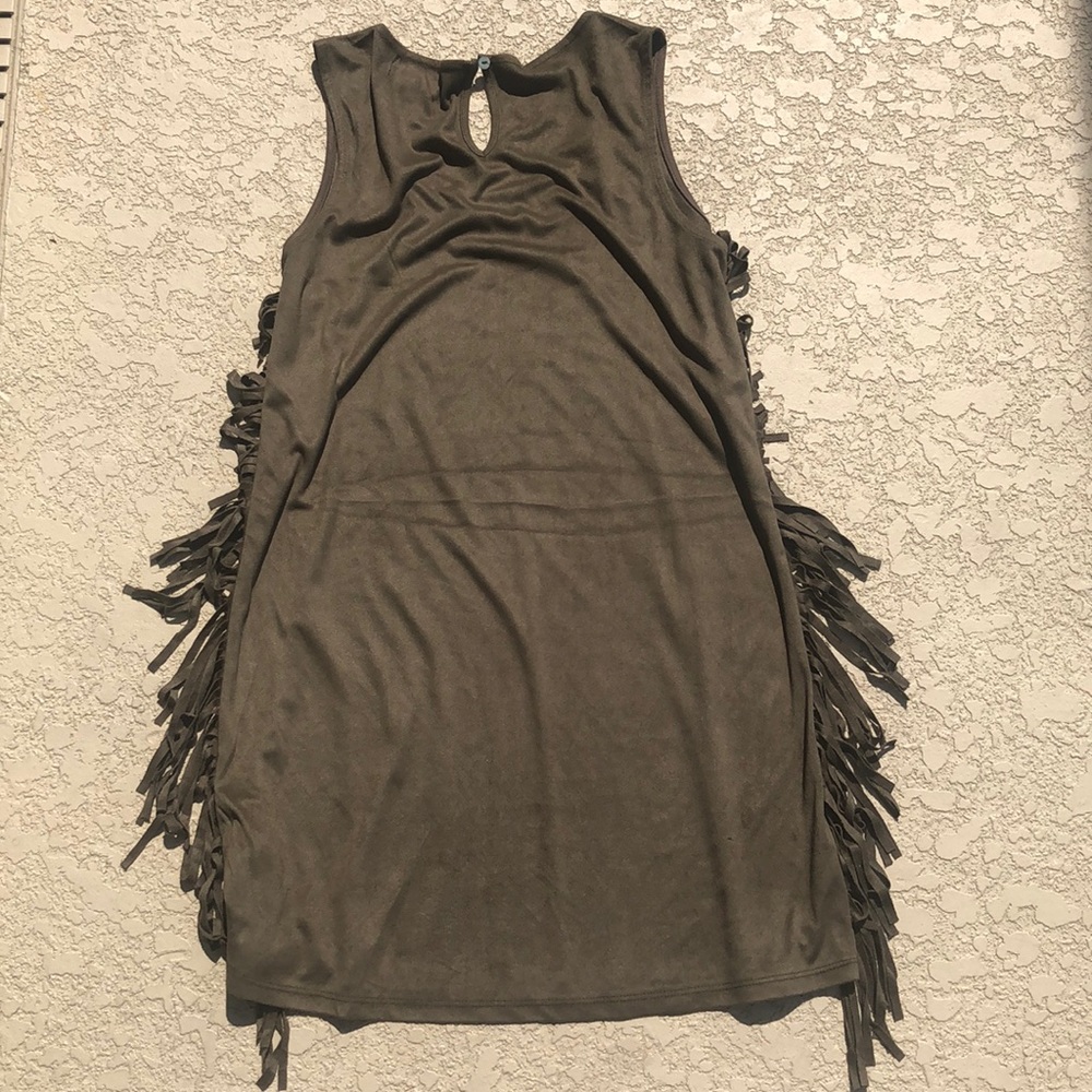 Olive green suede tassel party dress